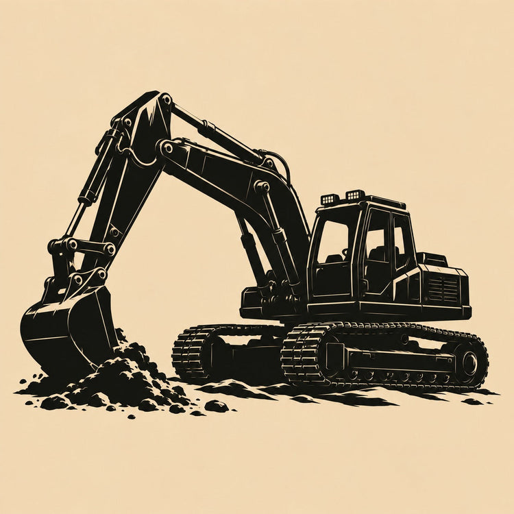 Illustration of a tracked excavator digging