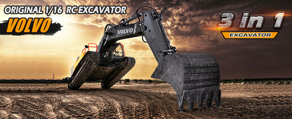 Double E Volvo 1:16 3 in 1 Attachment Remote Control Excavator