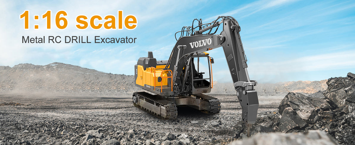Double E Volvo 1:16 3 in 1 Attachment Remote Control Excavator