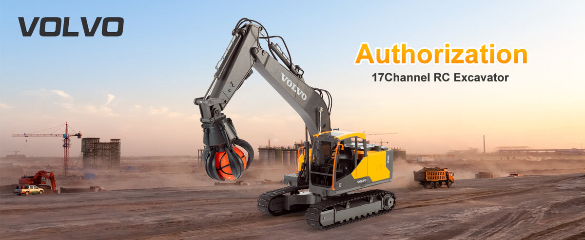 Double E Volvo 1:16 3 in 1 Attachment Remote Control Excavator