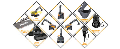 Double E Volvo 1:16 3 in 1 Attachment Remote Control Excavator