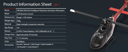 F08 1:27 Bell 206 6CH Pro RC Helicopter