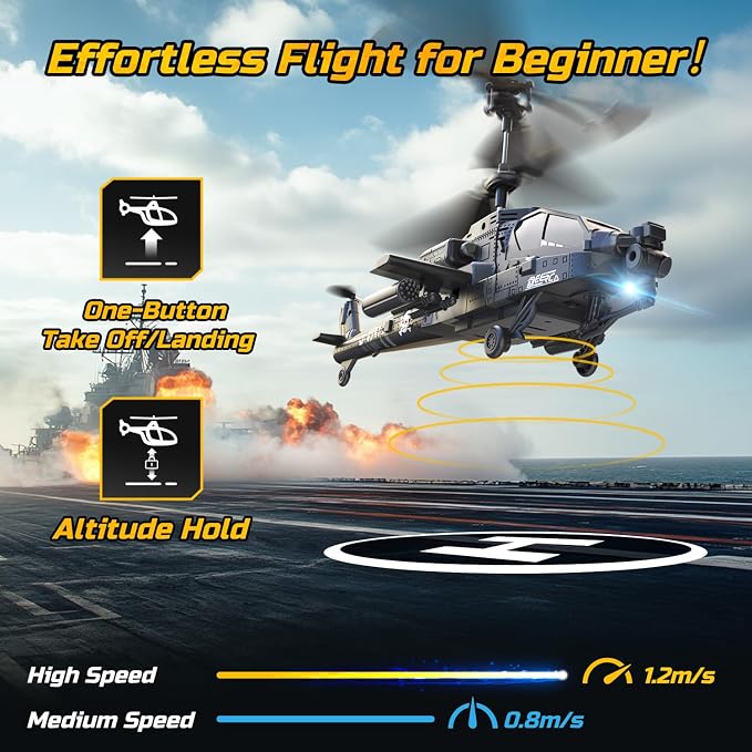 DEERC RC Helicopter With LED Lights And Altitude Hold