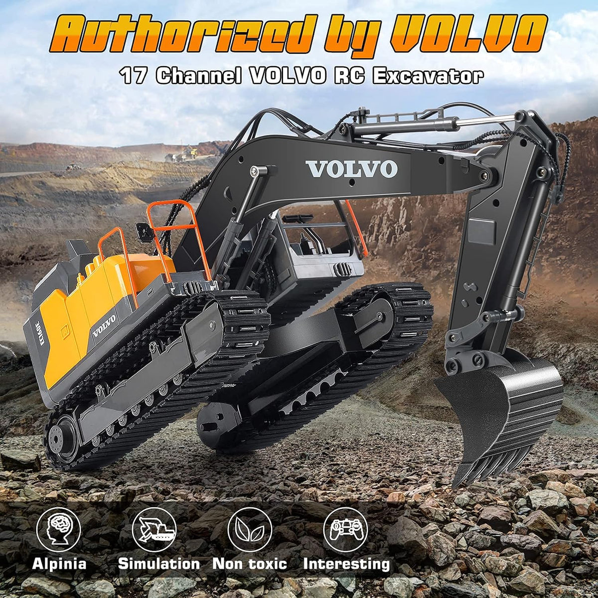 Double E Volvo 1:16 3 in 1 Attachment Remote Control Excavator