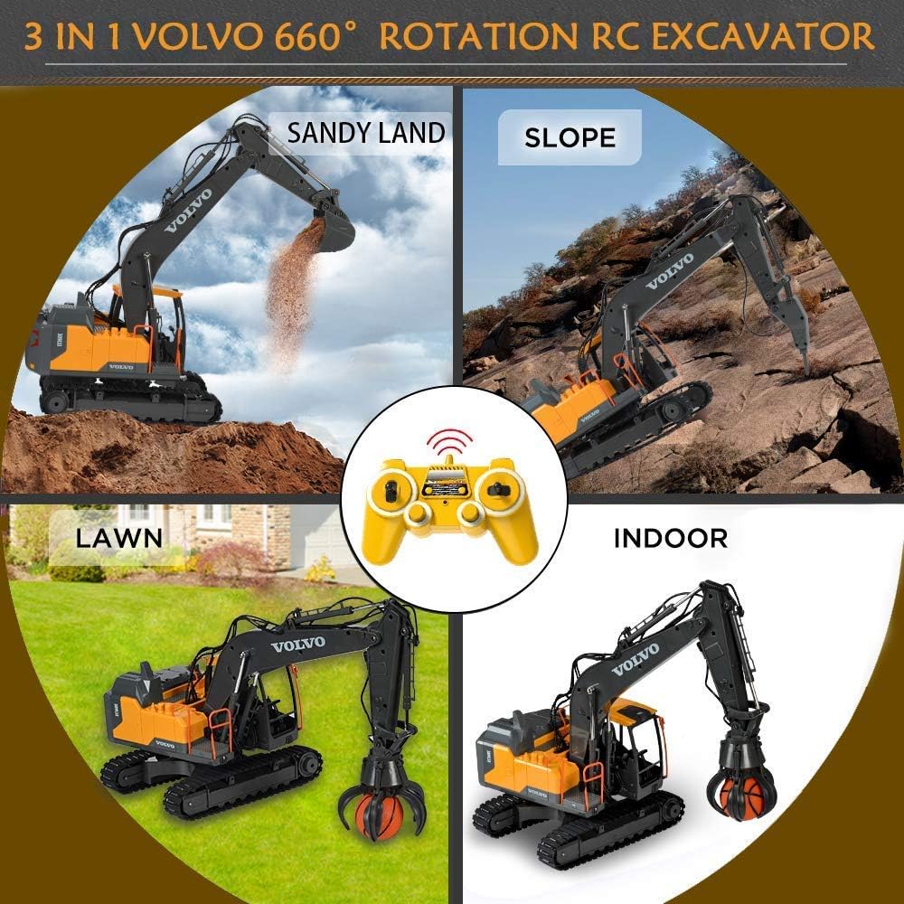 Double E Volvo 1:16 3 in 1 Attachment Remote Control Excavator